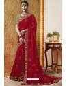 Red Embroidered Latest Designer Wedding Sari