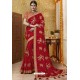 Dashing Red Embroidered Latest Designer Wedding Sari