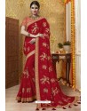 Dashing Red Embroidered Latest Designer Wedding Sari