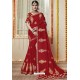 Classy Red Embroidered Latest Designer Wedding Sari