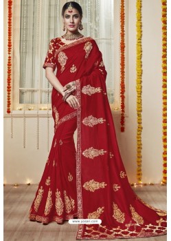 Classy Red Embroidered Latest Designer Wedding Sari