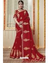 Classy Red Embroidered Latest Designer Wedding Sari