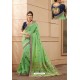 Sea Green Party Wear Designer Embroidered Heavy Banarasi Silk Sari