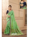 Sea Green Party Wear Designer Embroidered Heavy Banarasi Silk Sari