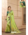 Green Party Wear Designer Embroidered Heavy Banarasi Silk Sari