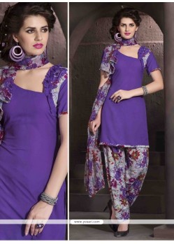Purple Faux Crepe Designer Patiala Salwar Kameez