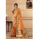 Light Orange Party Wear Designer Embroidered Heavy Banarasi Silk Sari