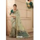 Grayish Green Party Wear Designer Embroidered Heavy Banarasi Silk Sari