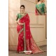 Red Party Wear Designer Embroidered Heavy Banarasi Silk Sari