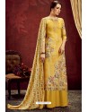 Yellow Designer Party Wear Wool Pashmina Jacquard Palazzo Salwar Suit