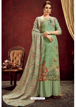 Sea Green Designer Party Wear Wool Pashmina Jacquard Palazzo Salwar Suit