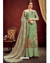 Sea Green Designer Party Wear Wool Pashmina Jacquard Palazzo Salwar Suit