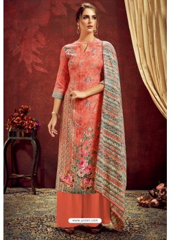 Dark Peach Designer Party Wear Wool Pashmina Jacquard Palazzo Salwar Suit