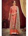 Dark Peach Designer Party Wear Wool Pashmina Jacquard Palazzo Salwar Suit