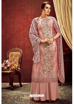 Dusty Pink Designer Party Wear Wool Pashmina Jacquard Palazzo Salwar Suit