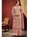 Dusty Pink Designer Party Wear Wool Pashmina Jacquard Palazzo Salwar Suit