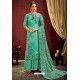 Jade Green Designer Party Wear Wool Pashmina Jacquard Palazzo Salwar Suit