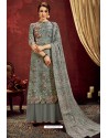 Grey Designer Party Wear Wool Pashmina Jacquard Palazzo Salwar Suit