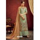 Sea Green Designer Party Wear Wool Pashmina Jacquard Palazzo Salwar Suit