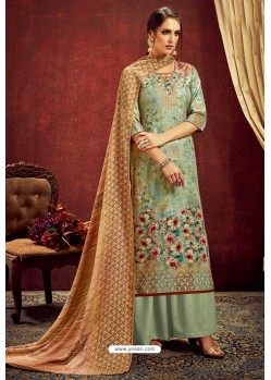 Sea Green Designer Party Wear Wool Pashmina Jacquard Palazzo Salwar Suit