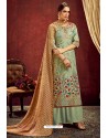 Sea Green Designer Party Wear Wool Pashmina Jacquard Palazzo Salwar Suit