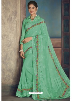 Sea Green Party Wear Designer Chiffon Sari