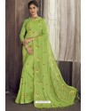 Parrot Green Party Wear Designer Chiffon Sari