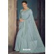 Aqua Grey Party Wear Designer Chiffon Sari