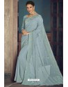 Aqua Grey Party Wear Designer Chiffon Sari