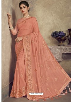 Light Orange Party Wear Designer Chiffon Sari