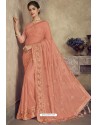 Light Orange Party Wear Designer Chiffon Sari