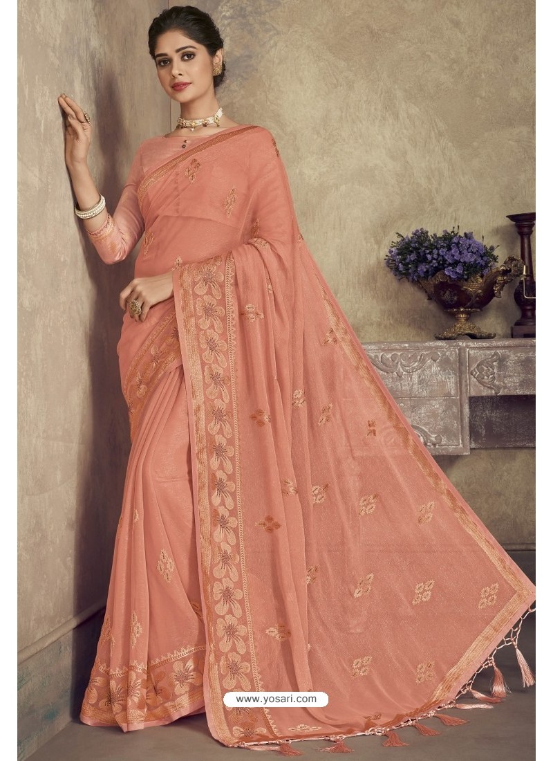 Chiffon Party Wear Saree in Light pink with Sequins - SR23955-pokeht.vn