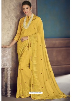 Yellow Party Wear Designer Chiffon Sari