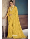 Yellow Party Wear Designer Chiffon Sari