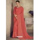 Light Red Party Wear Designer Chiffon Sari