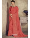 Light Red Party Wear Designer Chiffon Sari