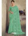 Sea Green Party Wear Designer Chiffon Sari