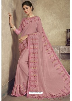 Dusty Pink Party Wear Designer Chiffon Sari