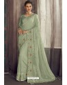 Grayish Green Party Wear Designer Chiffon Sari