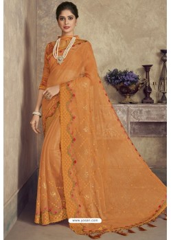 Orange Party Wear Designer Chiffon Sari