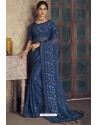 Navy Blue Party Wear Designer Chiffon Sari