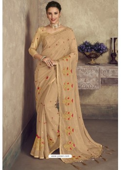 Beige Party Wear Designer Chiffon Sari