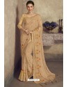 Beige Party Wear Designer Chiffon Sari