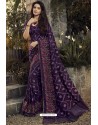 Purple Party Wear Designer Embroidered Kanjivaram Silk Sari