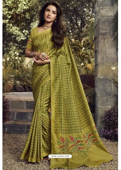 Green Party Wear Designer Embroidered Kanjivaram Silk Sari