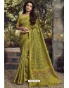 Green Party Wear Designer Embroidered Kanjivaram Silk Sari