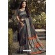 Grey Party Wear Designer Embroidered Kanjivaram Silk Sari