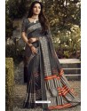 Grey Party Wear Designer Embroidered Kanjivaram Silk Sari