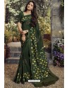 Dark Green Party Wear Designer Embroidered Kanjivaram Silk Sari