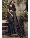 Carbon Party Wear Designer Embroidered Kanjivaram Silk Sari